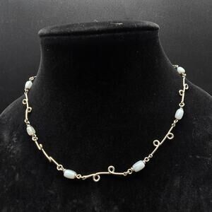 Lia Sophia Cool Water Necklace Silver Tone Links Periwinkle Blue Beads